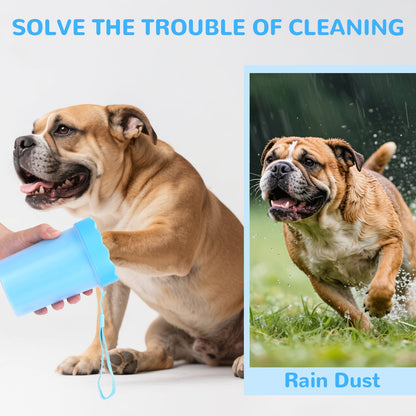 Dog Paw Cleaner Cup for Muddy Paws - Portable Medium Paw Washer for Dogs with Soft Silicone Brush, Grooming Tool, Towel & Comb