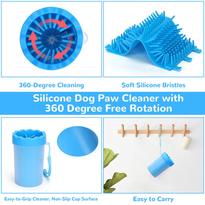 Dog Paw Cleaner Cup for Muddy Paws - Portable Medium Paw Washer for Dogs with Soft Silicone Brush, Grooming Tool, Towel & Comb