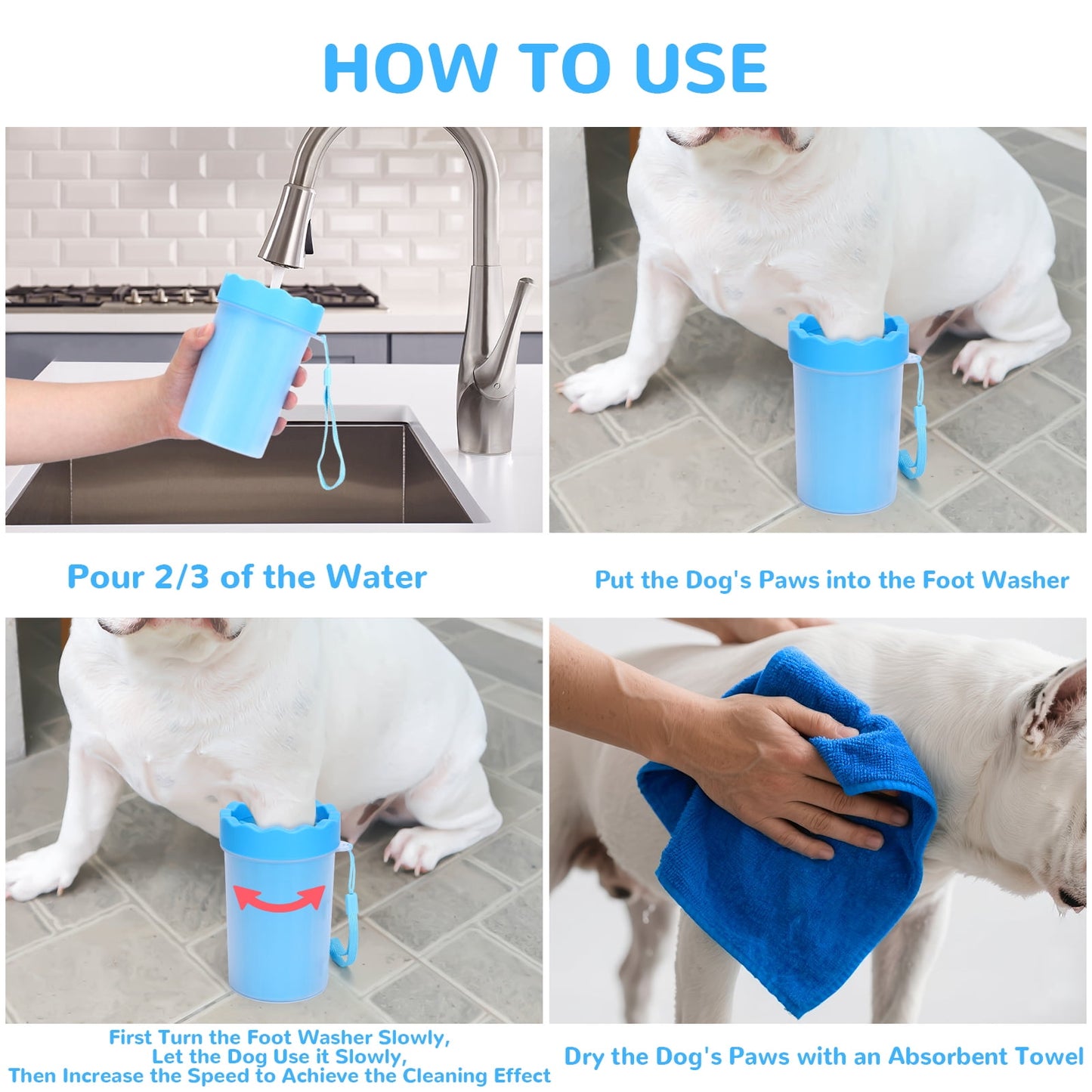 Dog Paw Cleaner Cup for Muddy Paws - Portable Medium Paw Washer for Dogs with Soft Silicone Brush, Grooming Tool, Towel & Comb