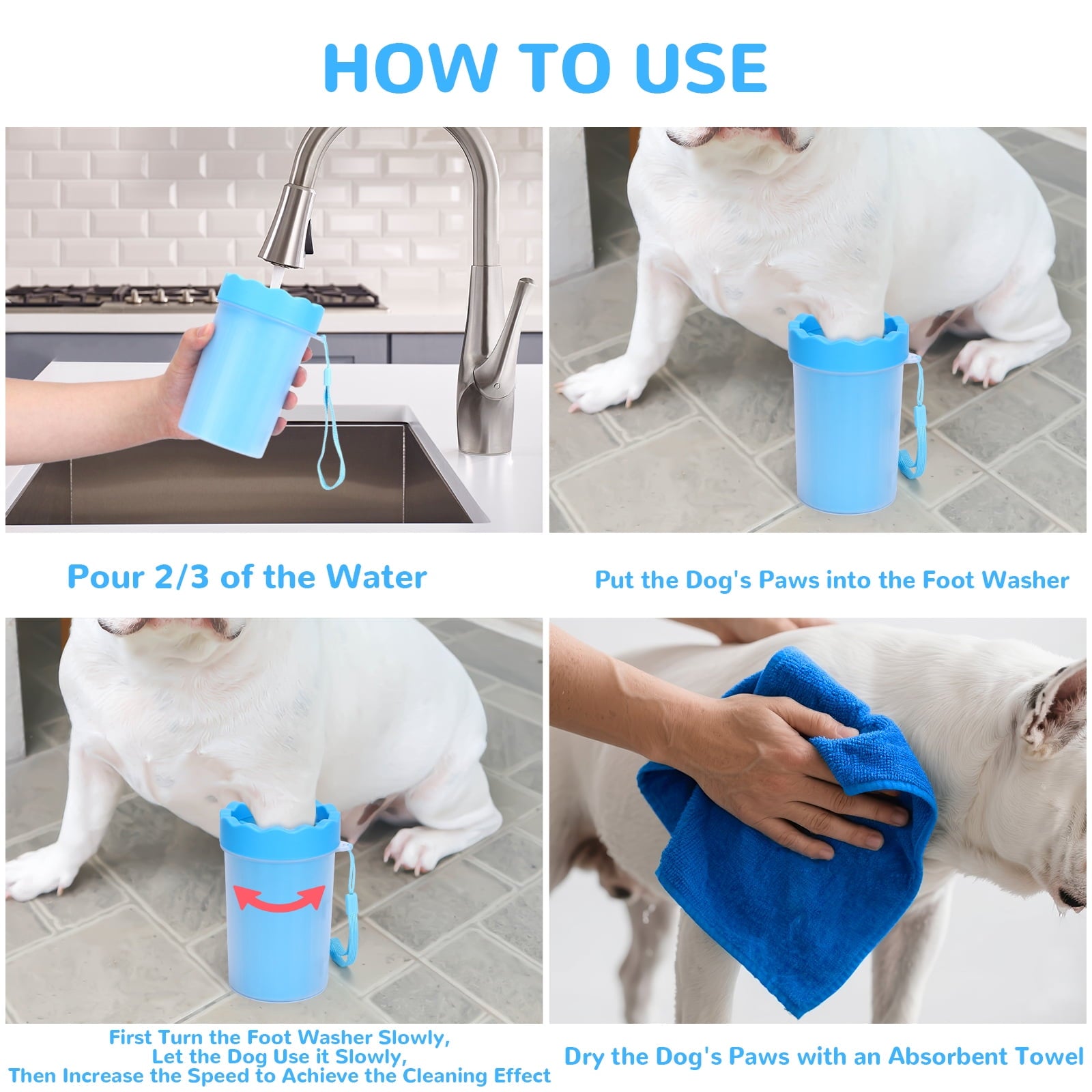 Dog Paw Cleaner Cup for Muddy Paws - Portable Medium Paw Washer for Dogs with Soft Silicone Brush, Grooming Tool, Towel & Comb