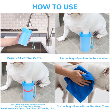 Dog Paw Cleaner Cup for Muddy Paws - Portable Medium Paw Washer for Dogs with Soft Silicone Brush, Grooming Tool, Towel & Comb