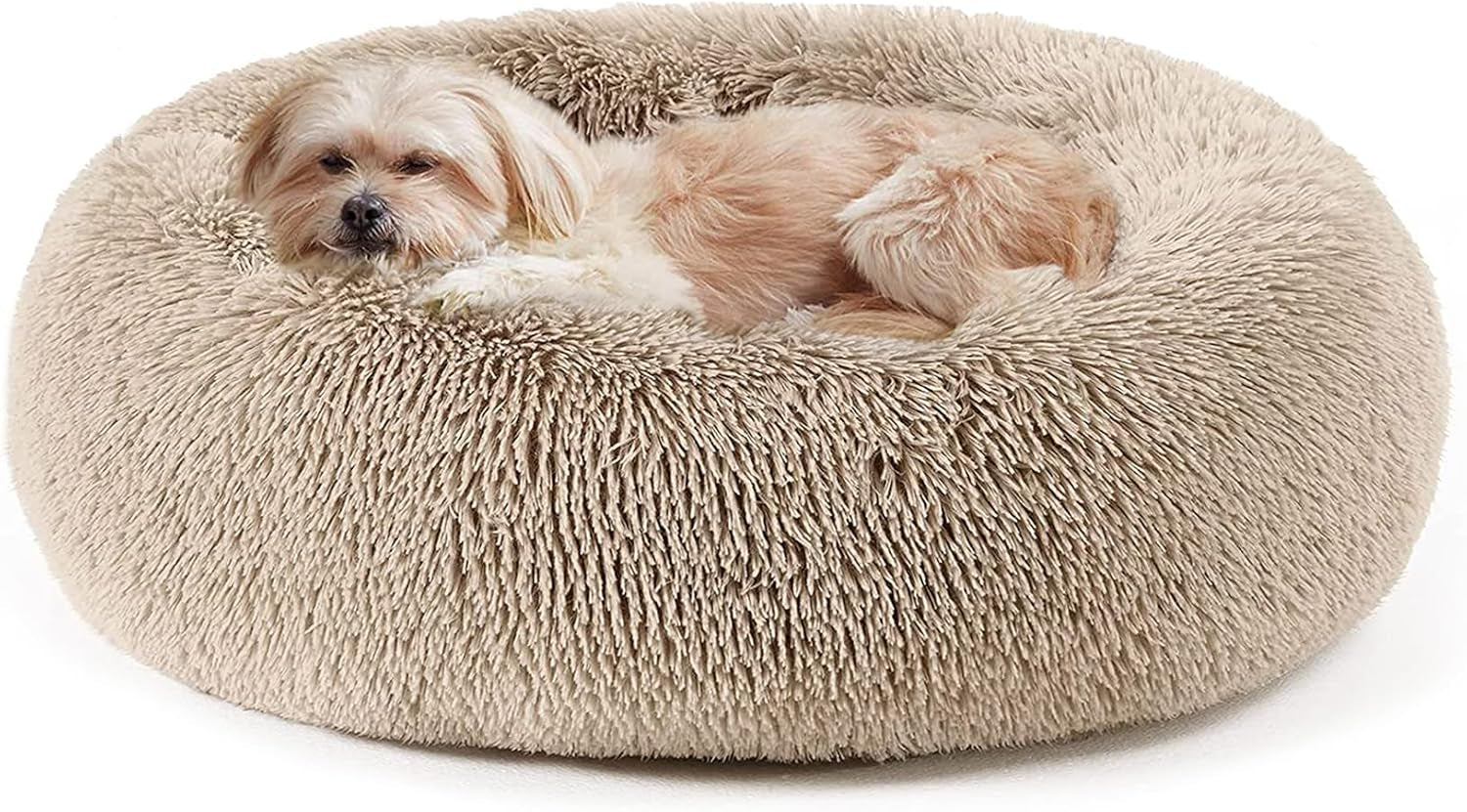 Calming Donut Pet Bed for Dogs & Cats - Soft Faux Fur Round Cuddler Bed with Non-Slip Base, 20"–30"