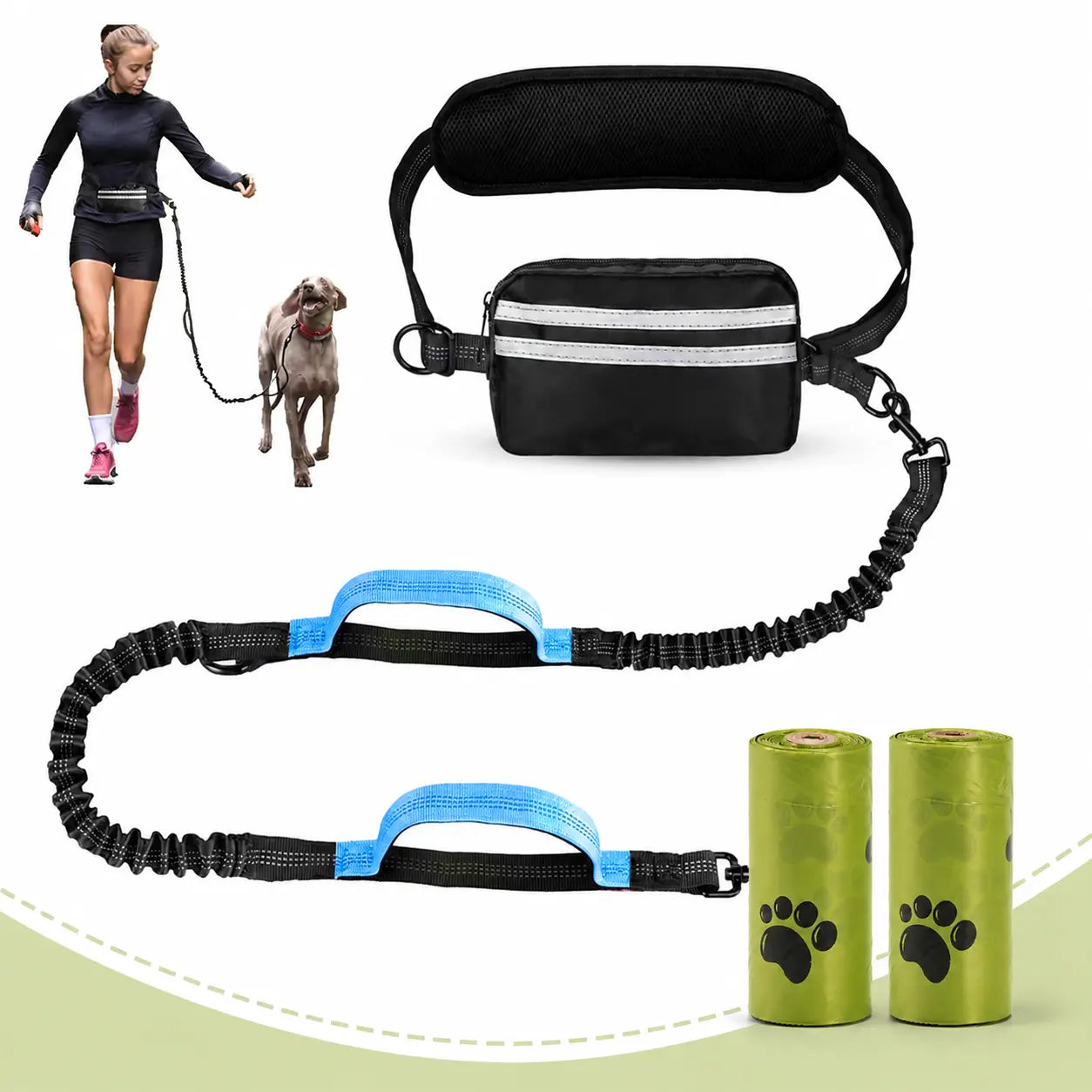 Hands-Free Dual Dog Leash for Walking Two Dogs - No-Tangle Double Lead with Waist Bag, Cushioned Pad & 5 Colour Options