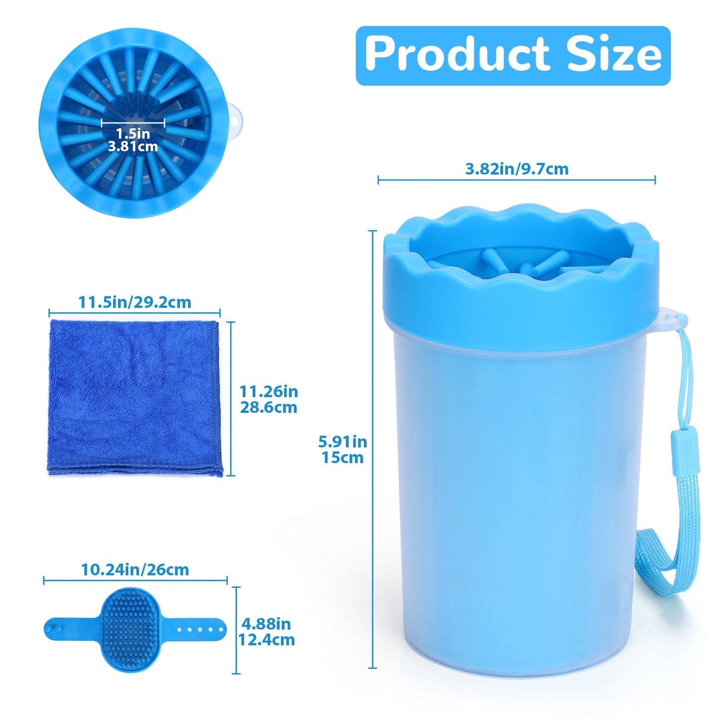 Dog Paw Cleaner Cup for Muddy Paws - Portable Medium Paw Washer for Dogs with Soft Silicone Brush, Grooming Tool, Towel & Comb