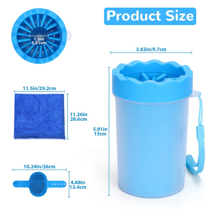 Dog Paw Cleaner Cup for Muddy Paws - Portable Medium Paw Washer for Dogs with Soft Silicone Brush, Grooming Tool, Towel & Comb