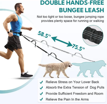 Hands-Free Dual Dog Leash for Walking Two Dogs - No-Tangle Double Lead with Waist Bag, Cushioned Pad & 5 Colour Options