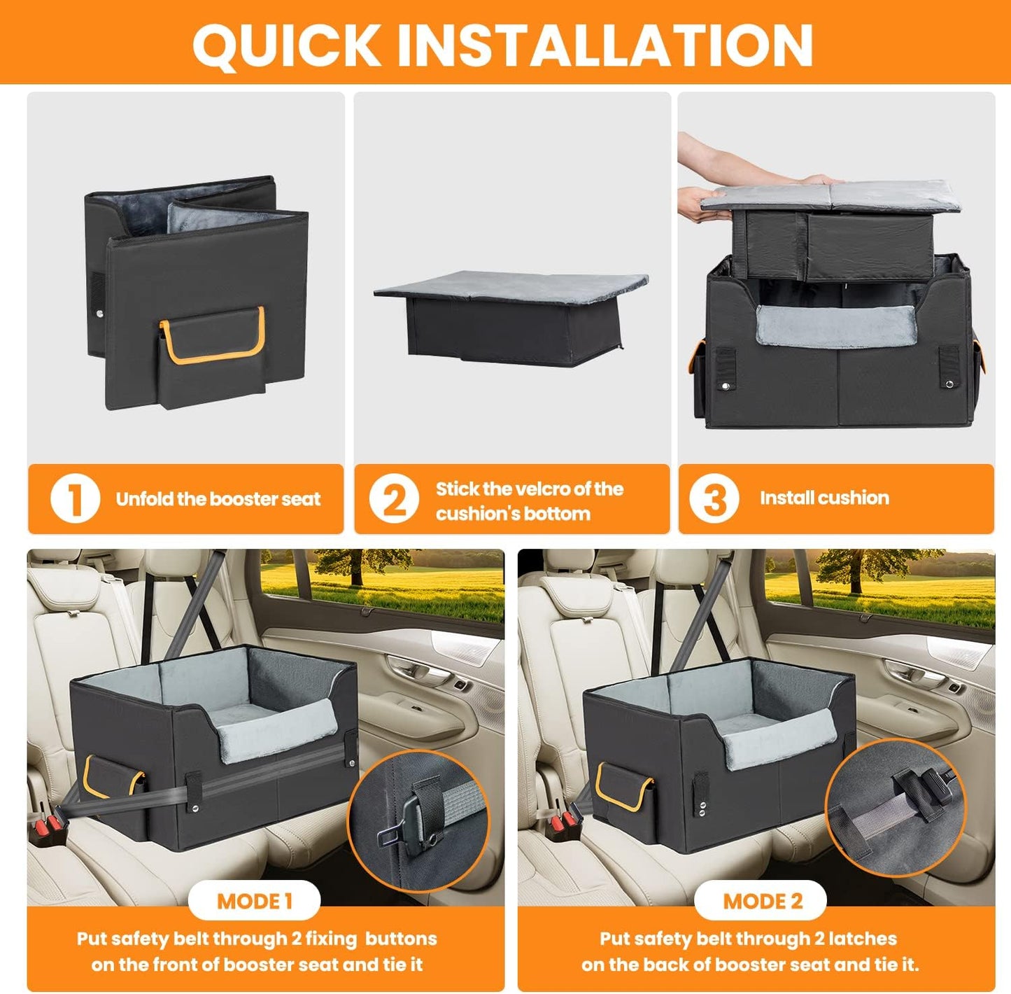 Elevated Dog Car Seat for Small Dogs & Cats - Pet Booster Travel Seat with Adjustable Straps & Soft Liner