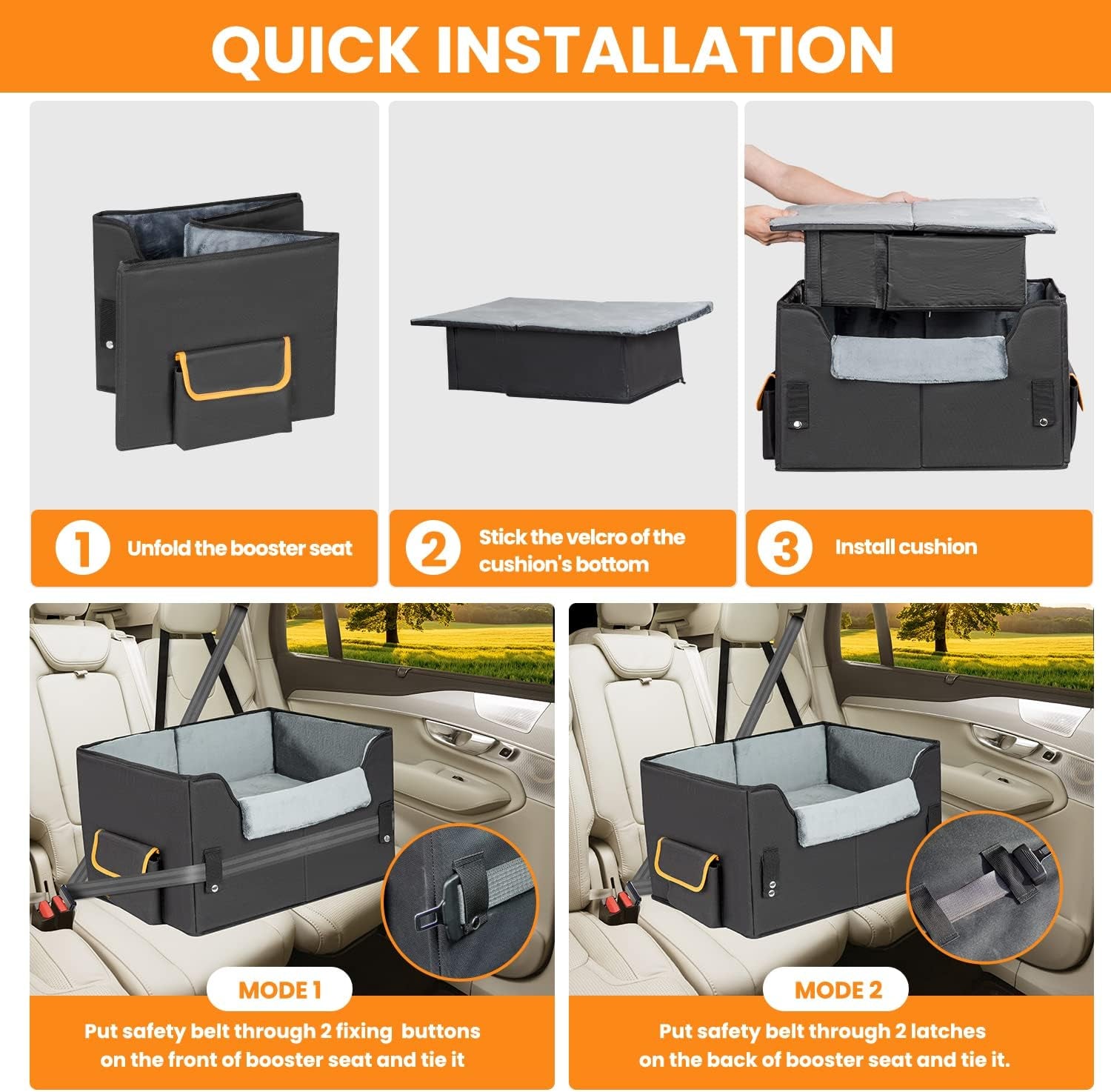 Elevated Dog Car Seat for Small Dogs & Cats - Pet Booster Travel Seat with Adjustable Straps & Soft Liner