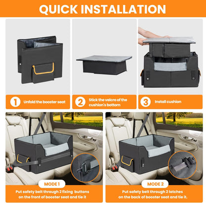 Elevated Dog Car Seat for Small Dogs & Cats - Pet Booster Travel Seat with Adjustable Straps & Soft Liner