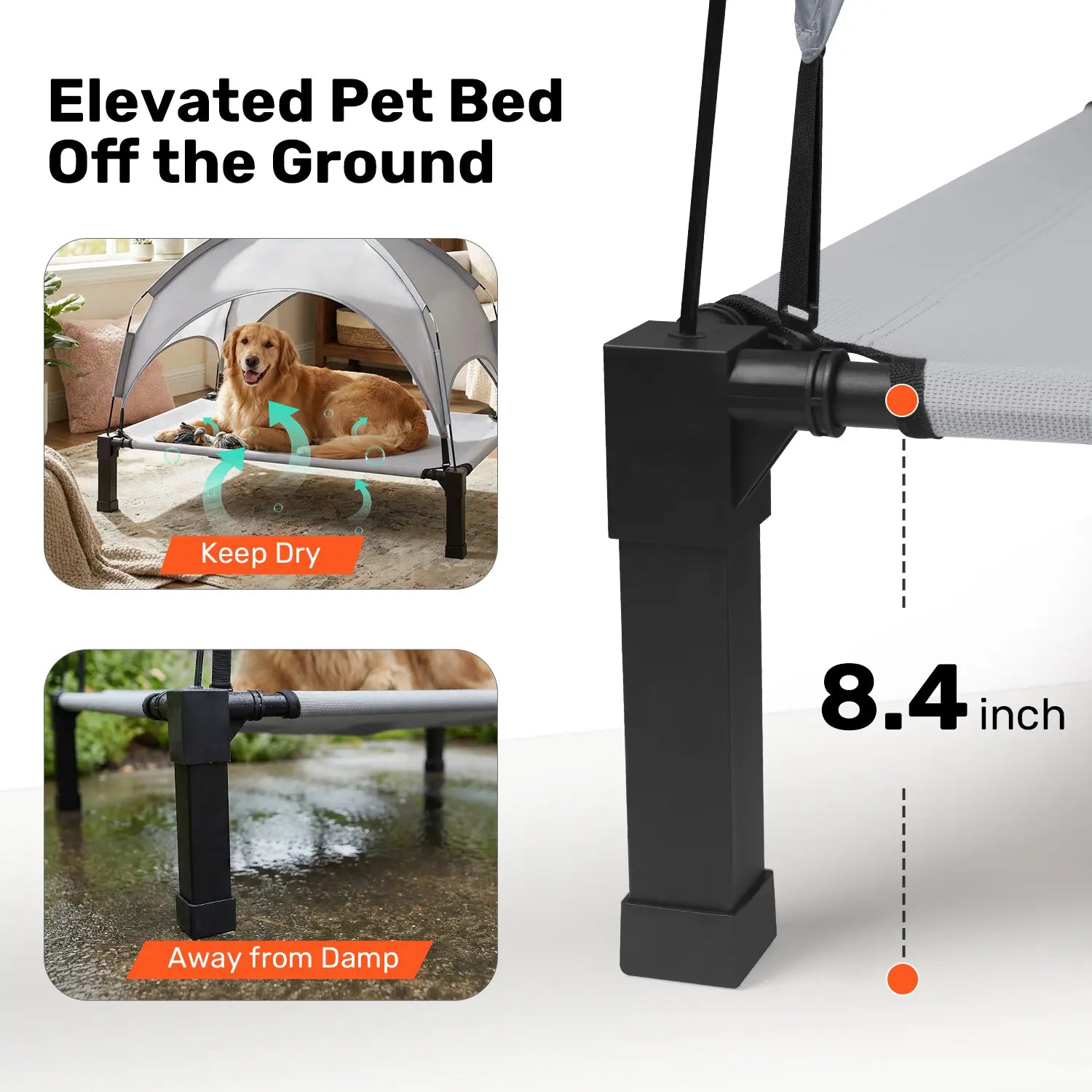 Elevated Outdoor Dog Bed with Removable Canopy for Medium to Extra Large Dogs
